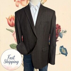 $398 RALPH LAUREN Mens Blazer Sport Coat Two Button Jacket 46L WOOL Brown Suits